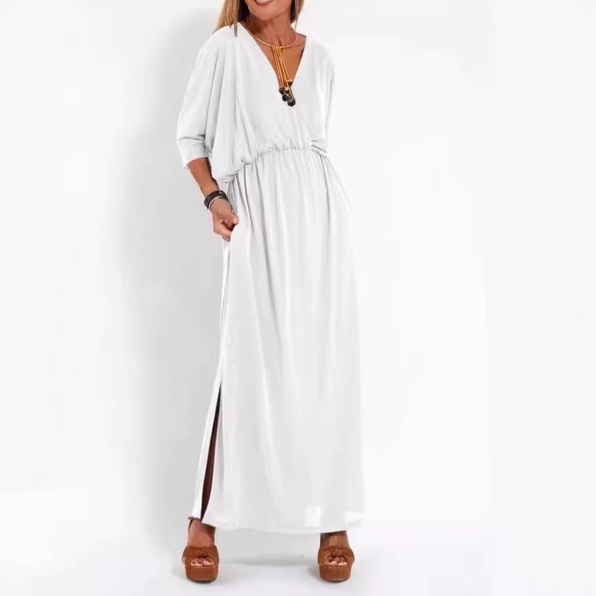 Women's Fashion Solid Color High Waist Slit Dress