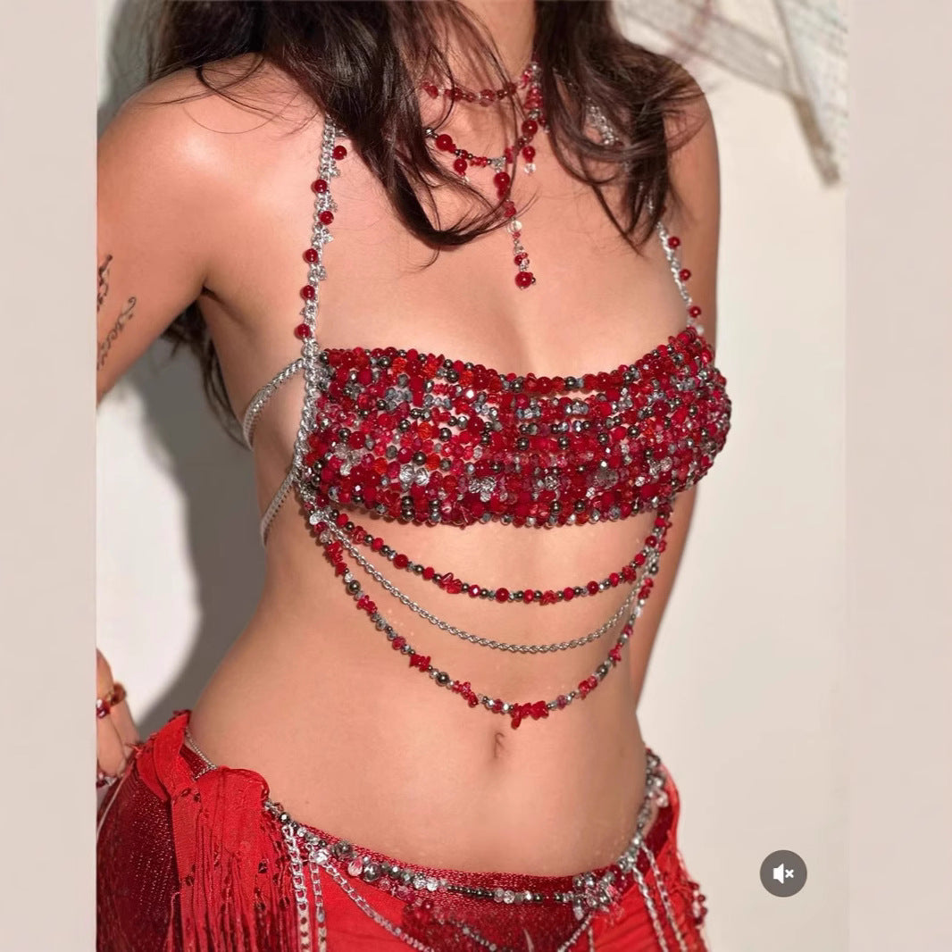 Popular Charming Versatile Halter Crystal Beads Tops