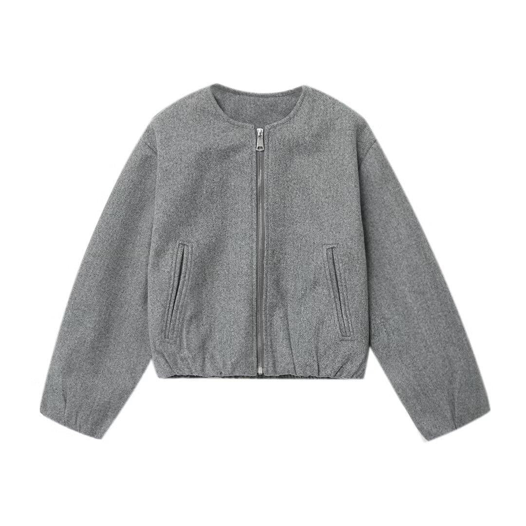 Simple Round Neck Summer Loose Zipper Jackets