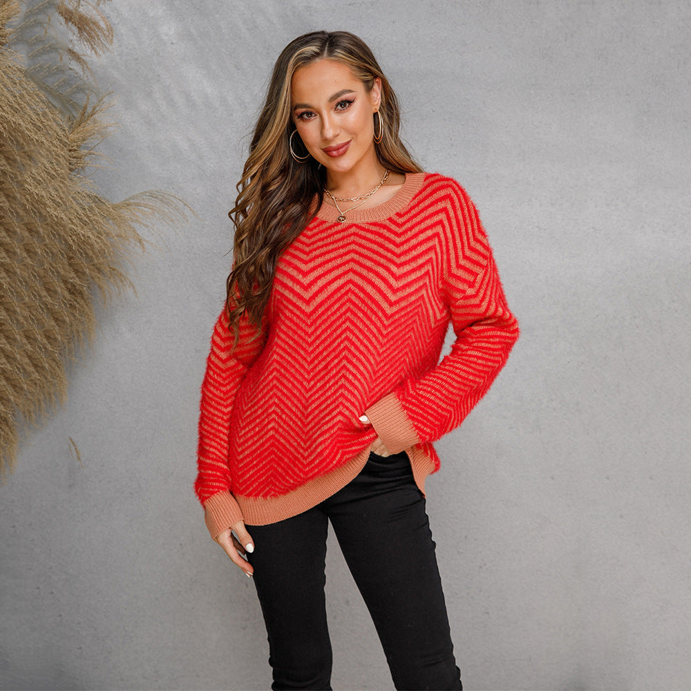 Women's Spring Round Neck Pullover Long Sleeve Sweater