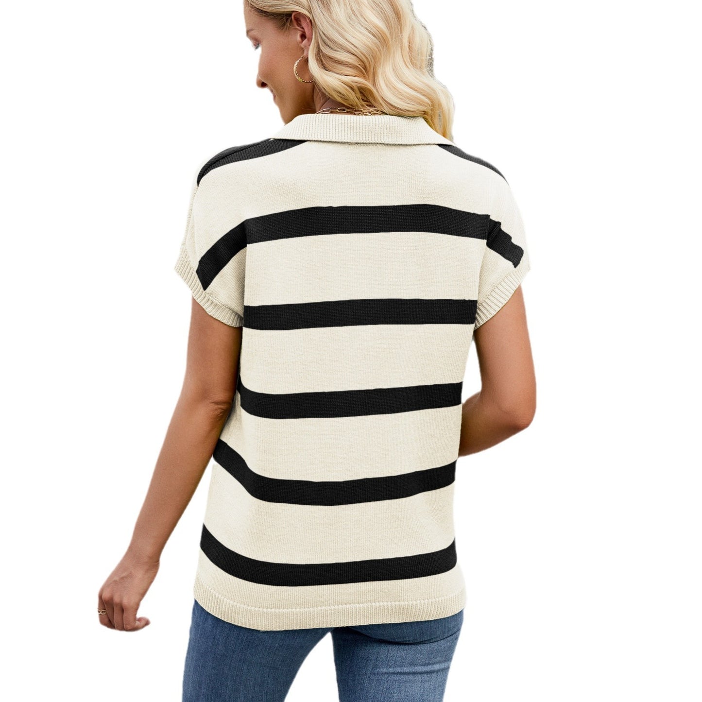 Charming Trendy Women's Lapel Casual Striped Sweaters