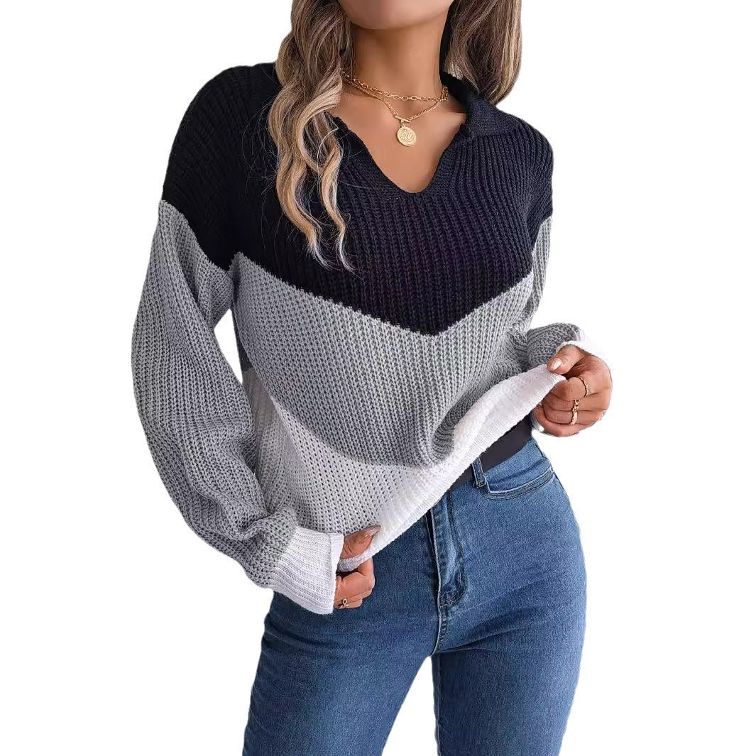 Women's Casual Lapel Contrast Color Long Sleeves Clothing