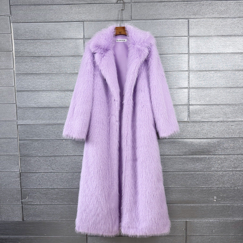Women's Thick Imitation Plush Furry Fur Extended Coats