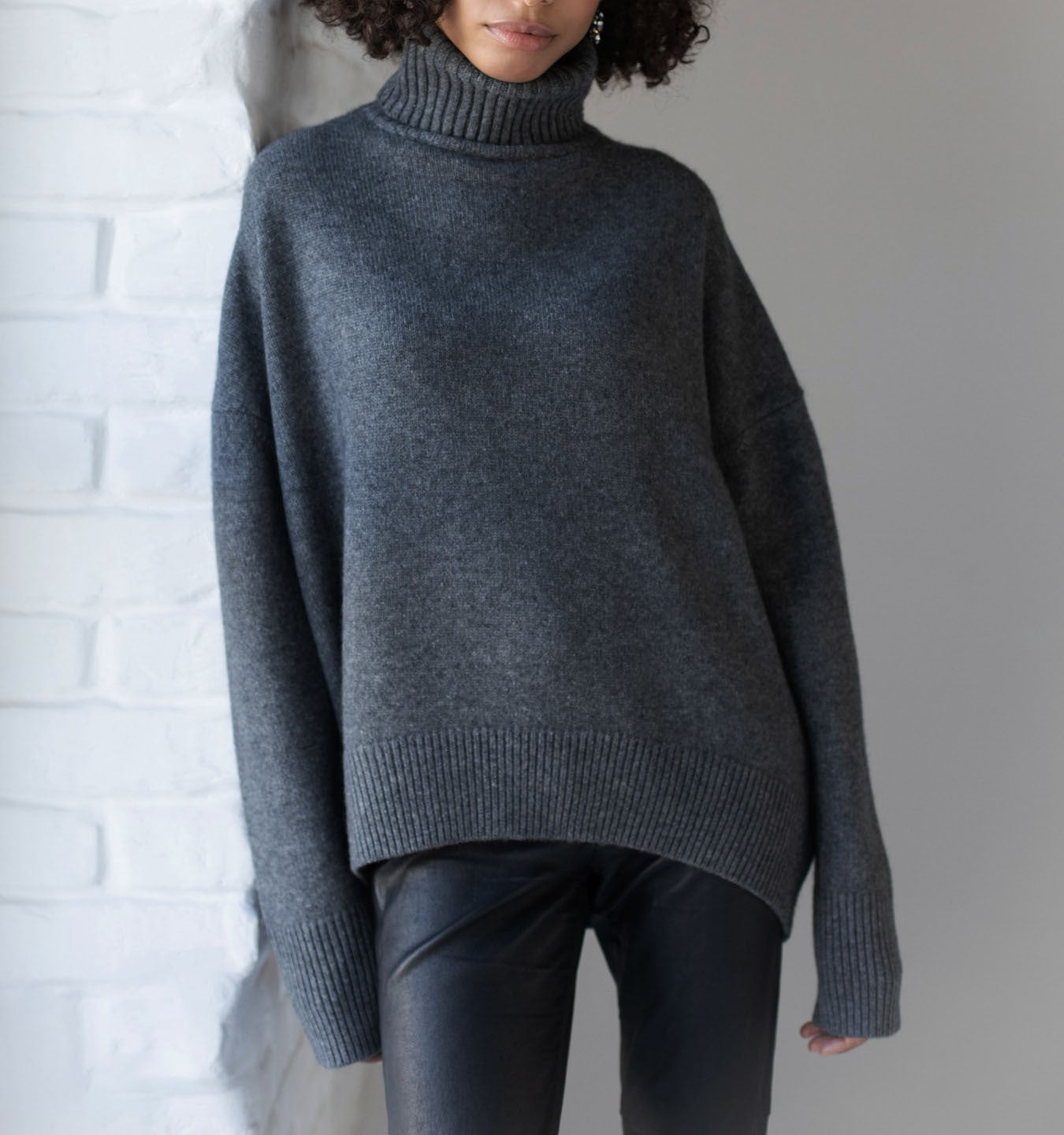 New Women's Loose Mock Neck Russian Sweater