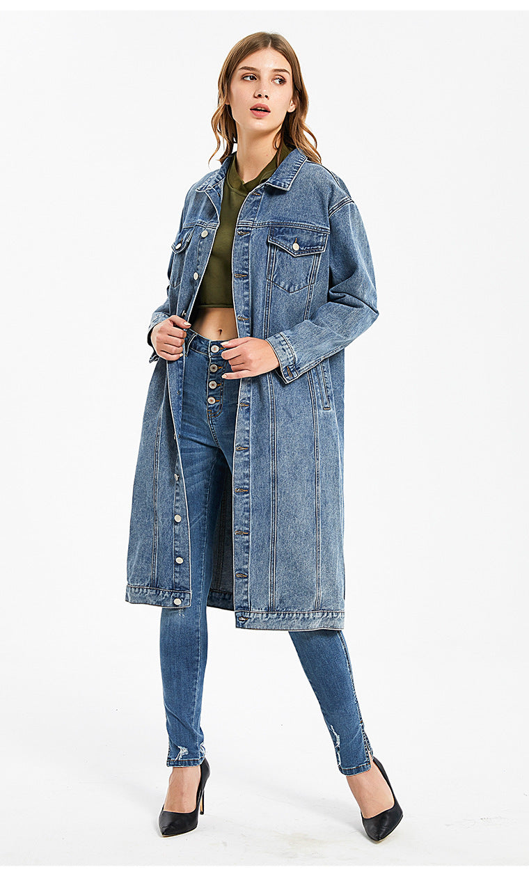 Women's Fashion Wash Retro Classic Long Denim Jackets