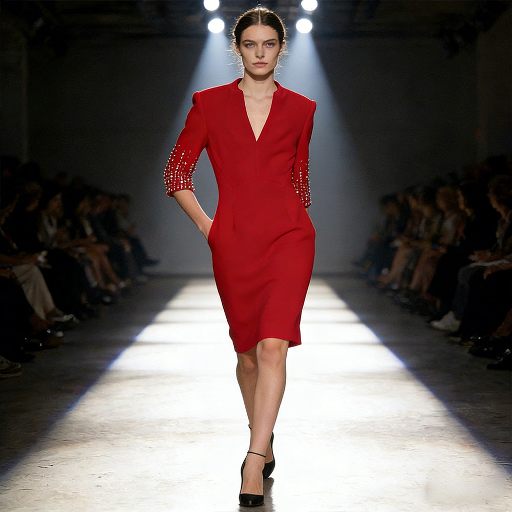 Elegant Glamorous Fashion Bead Knee-length Gown Dress