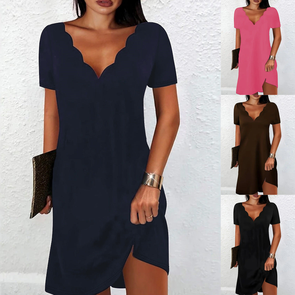 Durable Women's Solid Color Wave Sleeve Dress