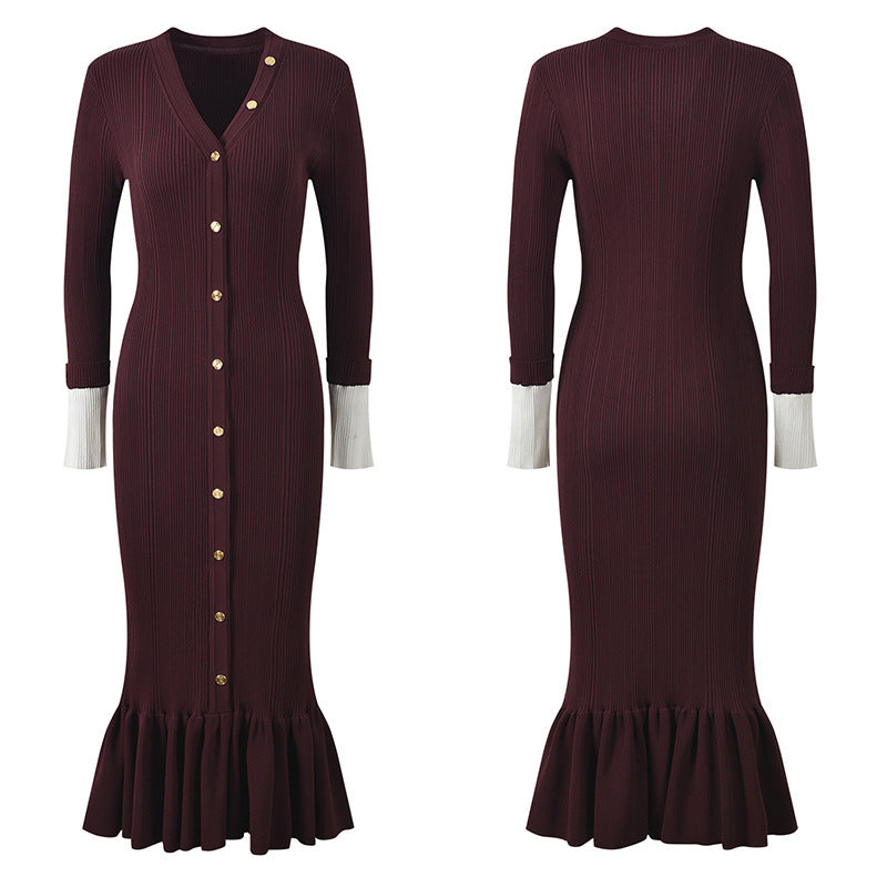 Home Single Breasted Fishtail Slimming Long Sleeve Skirts
