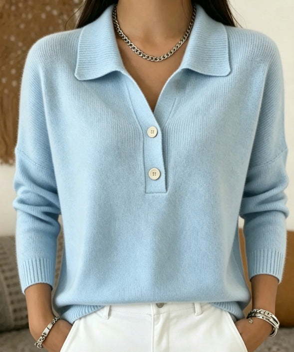 Women's Lapel Half Button Loose Casual Sweaters