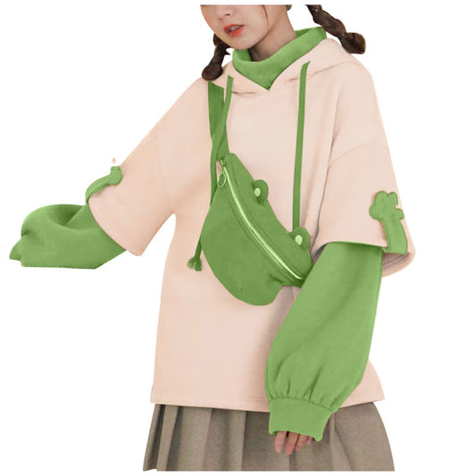 Women's Fleece Pullover Hooded Bag Color Matching Sweaters