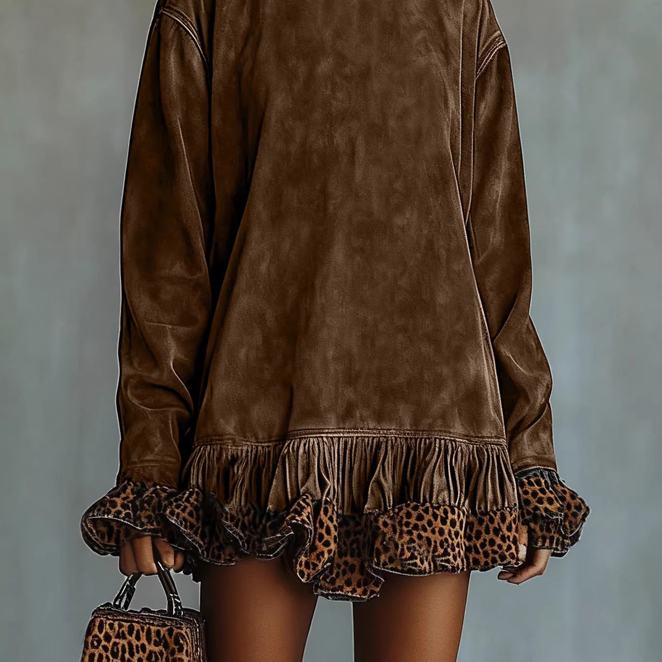 Women's Fashion Casual Turtleneck Long Sleeve Leopard Dress
