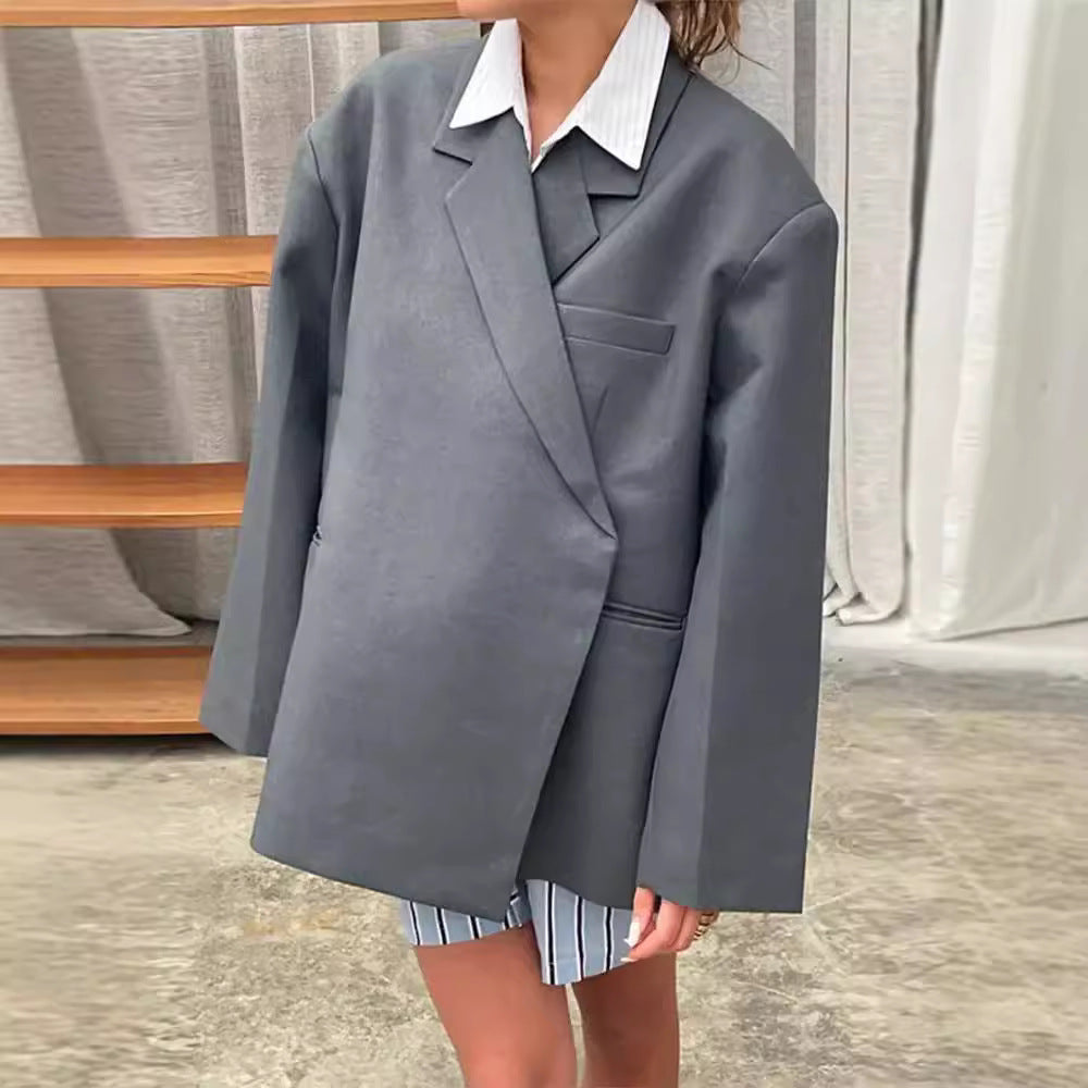 Women's Lapel Side Slit Fashion Loose Pockets Blazers