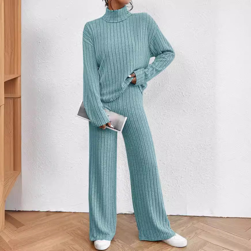 Women's Turtleneck Knitted Loose Trousers Two-piece Set Sweaters