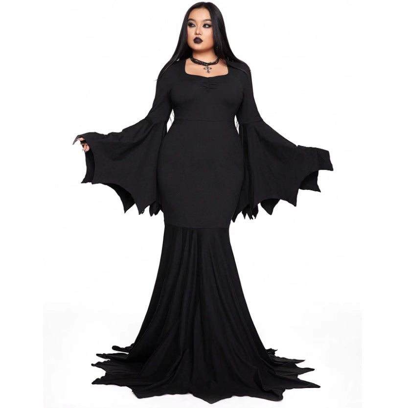 Women's Halloween Hot Fashion Elegant Slim Batwing Sleeve Fishtail Dress