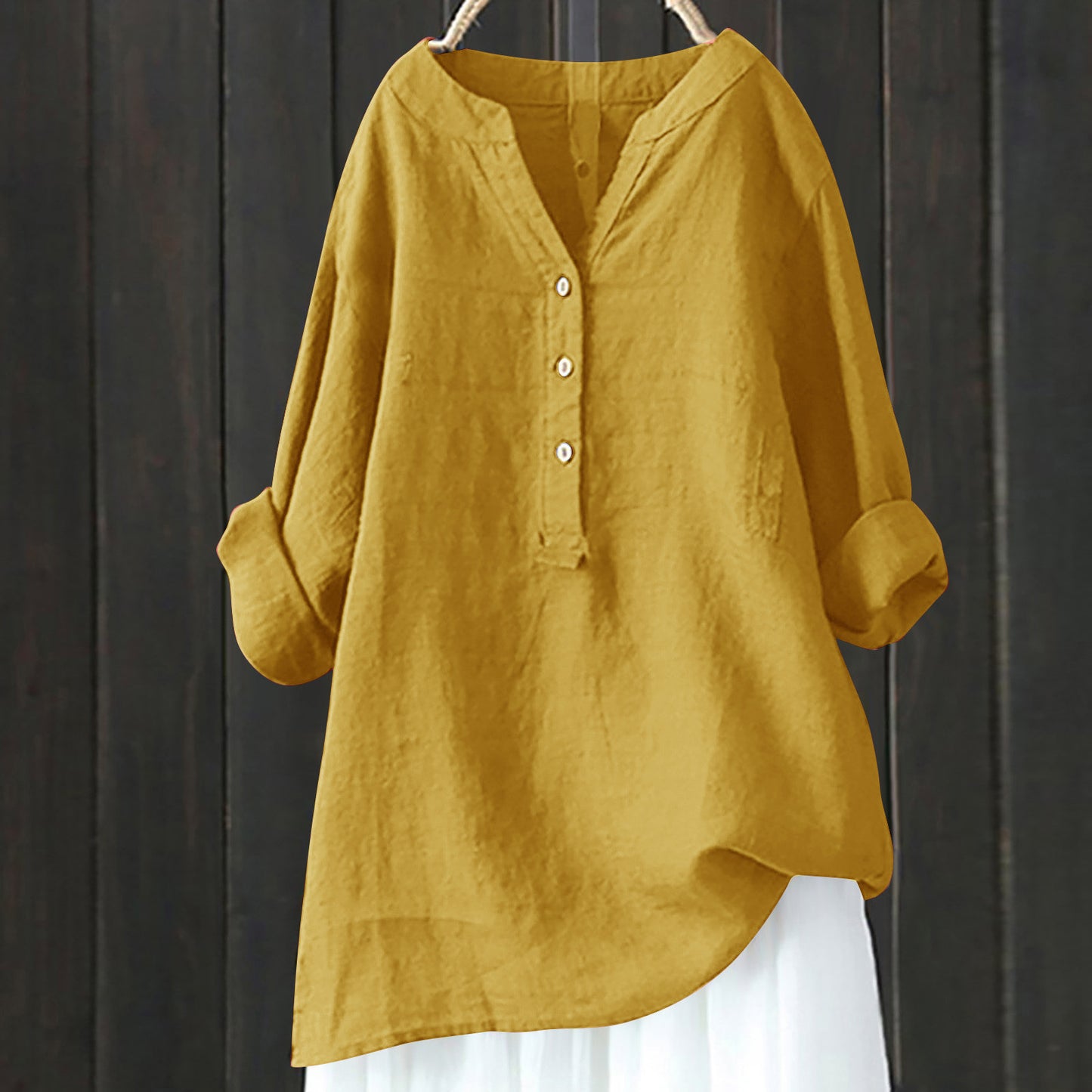 Women's Loose Solid Color Shirt Cotton Linen Blouses