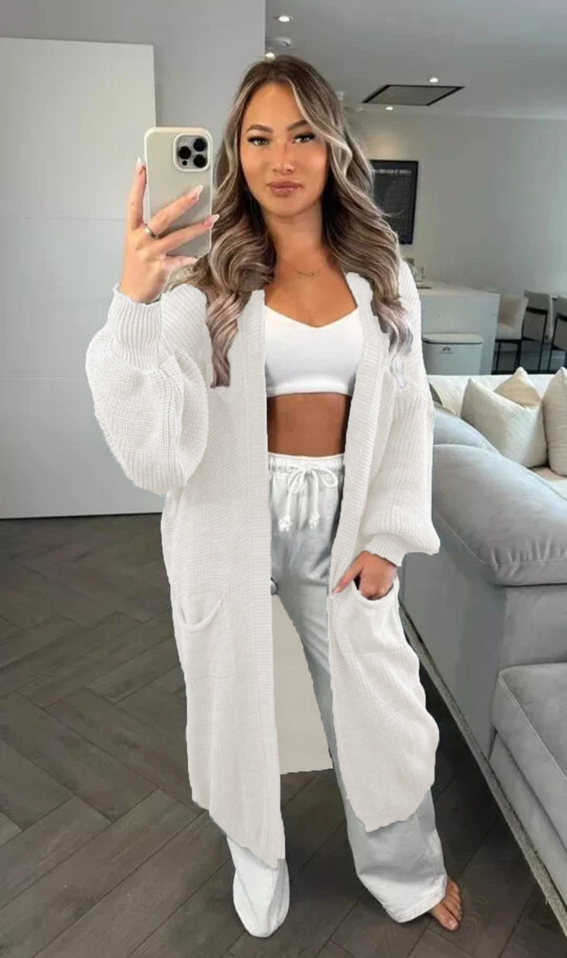 Women's Knitted Solid Color Loose Long Pocket Knitwear