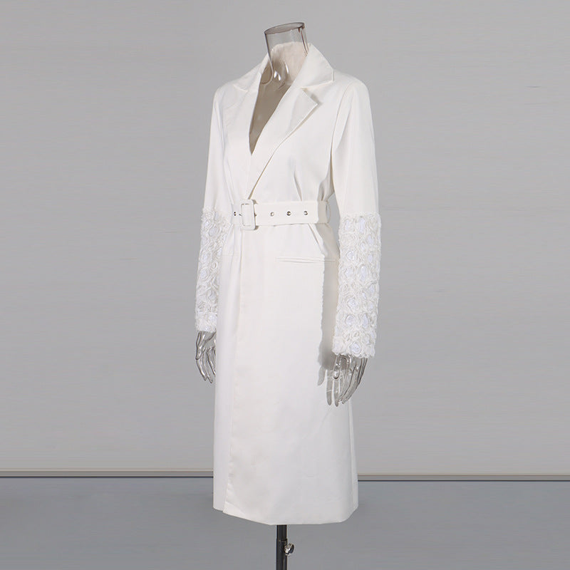 Women's Graceful Trench Solid Color Lapel Sleeve Coats