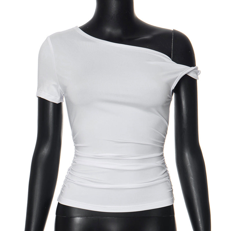 Women's Summer Solid Color Navel Asymmetric Sexy Blouses