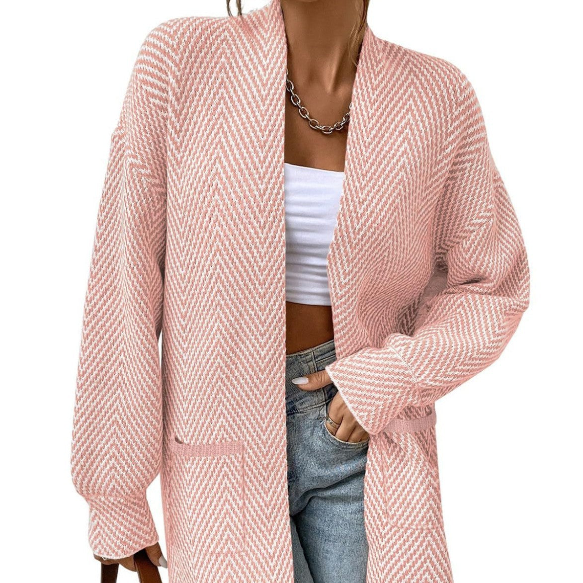 Women's Fashion Long Sleeve Knitted Pocket Shirt Loose Cardigans