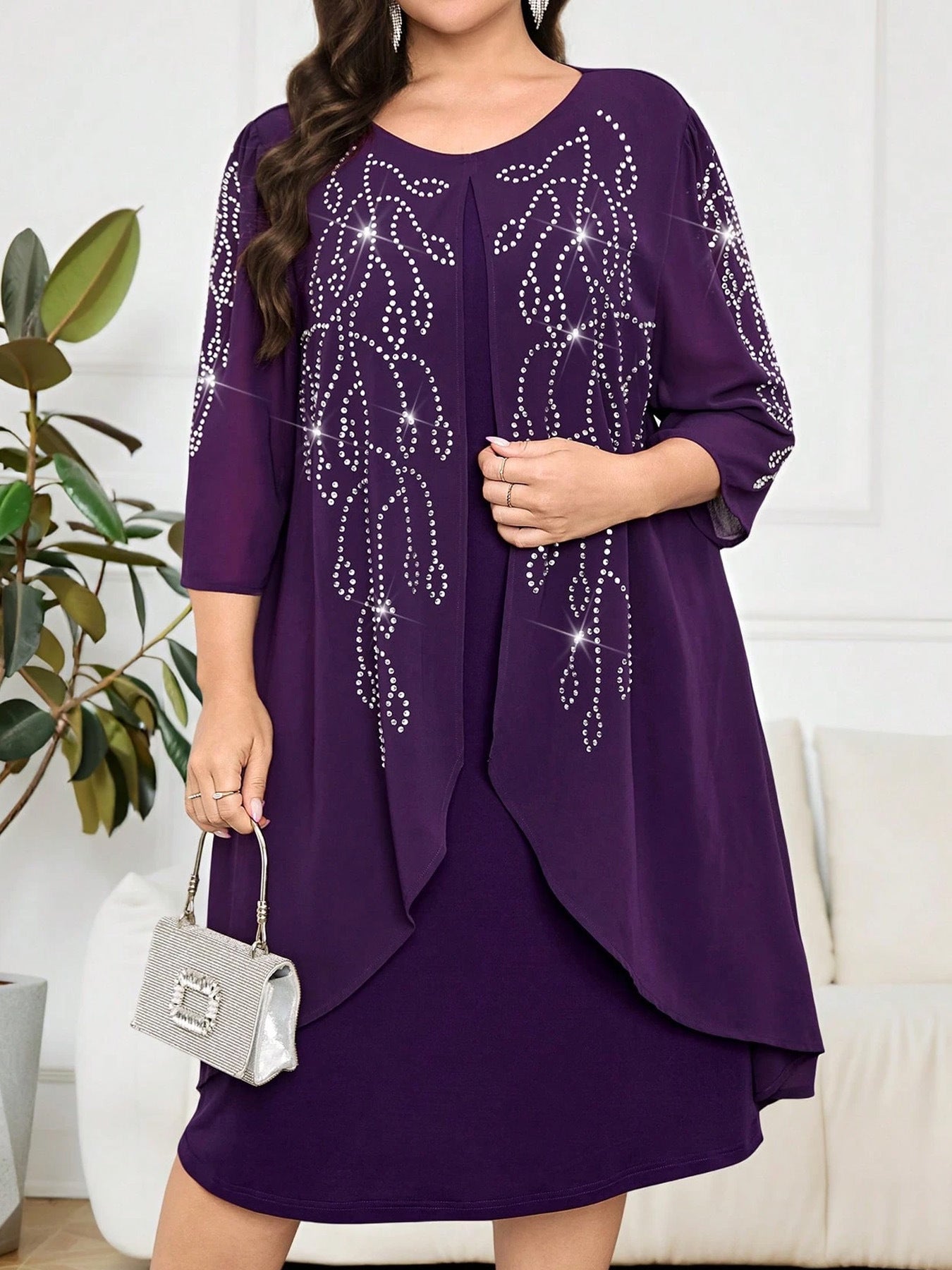 Women's Half Sleeve Rhinestone Temperament Commute Pullover Fake Dress