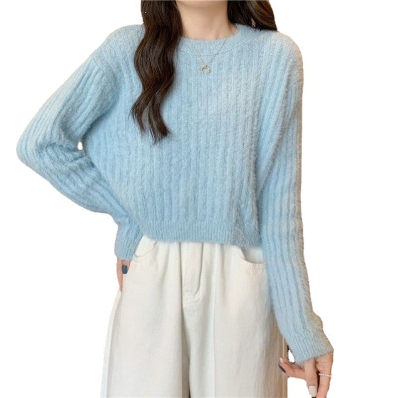 Women's Korean Style Mink Solid Color Sweet Graceful Pullover Women's Sweater