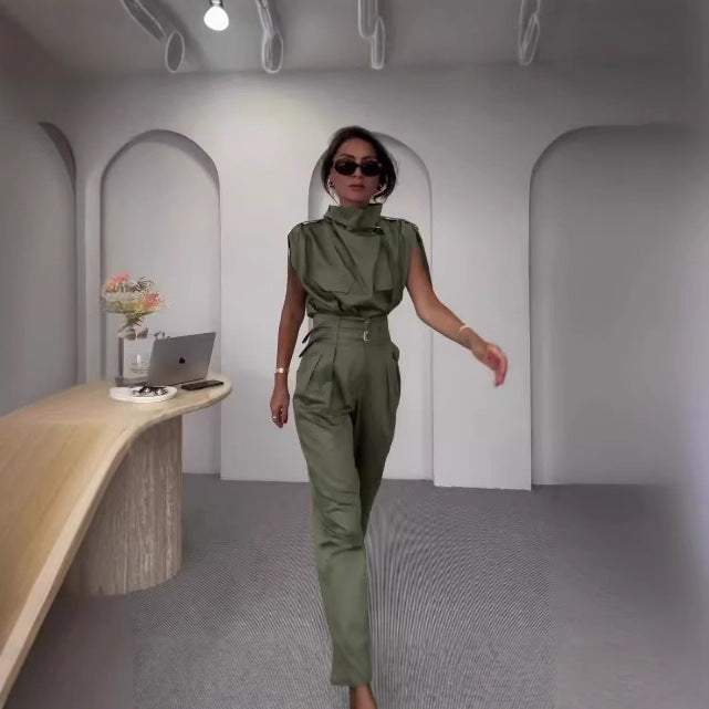 Women's Summer Sleeveless Solid Color Temperament Commute Suits