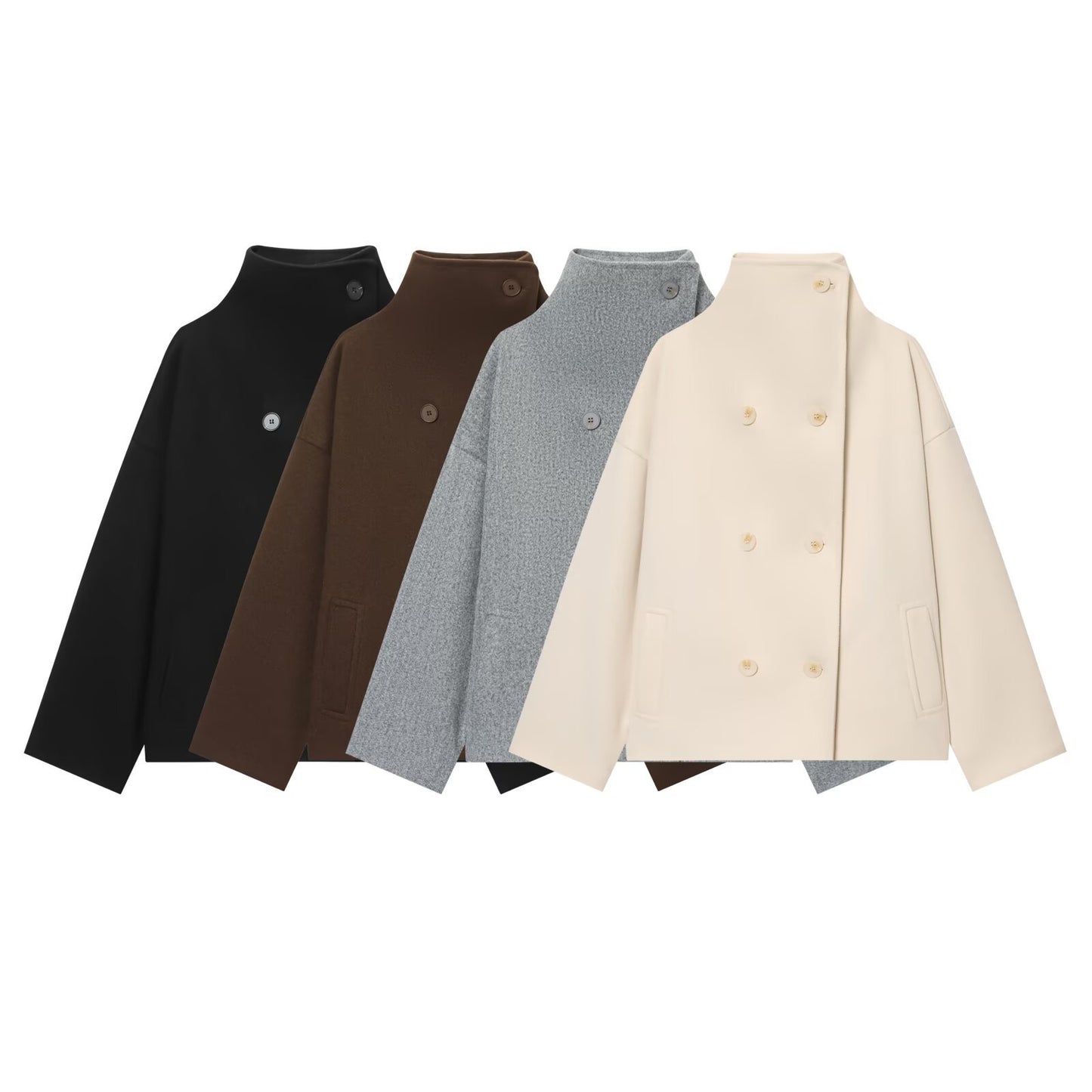 Women's Fashion Simple Solid Color Turtleneck Breasted Coats