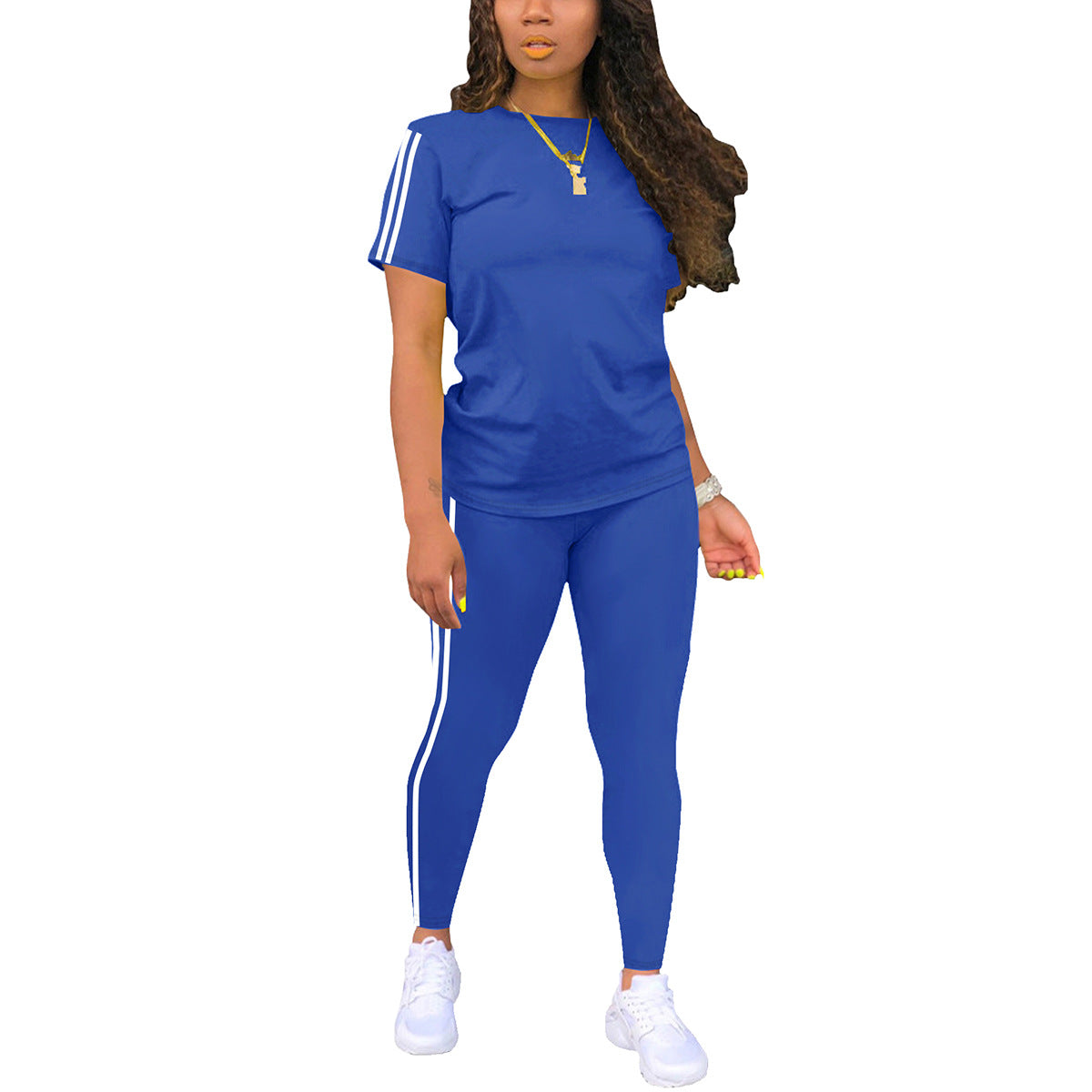 Women's Neck Short-sleeved With Trousers Side Stickers Tops