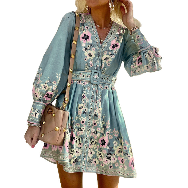 Women's Autumn Long Sleeve Loose Print Bohemian Dresses