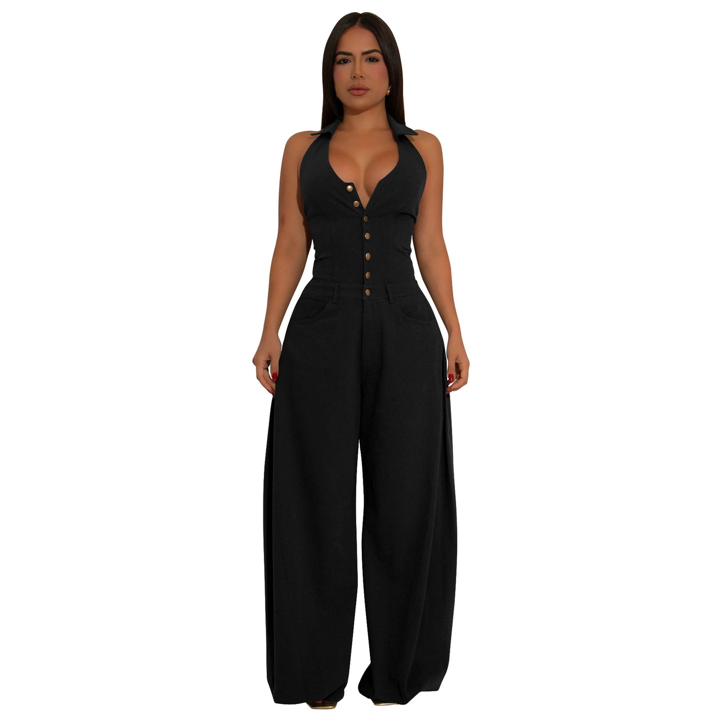 Women's Russian Fashion Wear Pocket Sleeveless Backless Jumpsuits