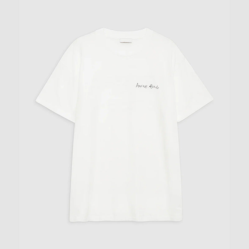 Women's Rear English Iti Letter Printing White Round Blouses