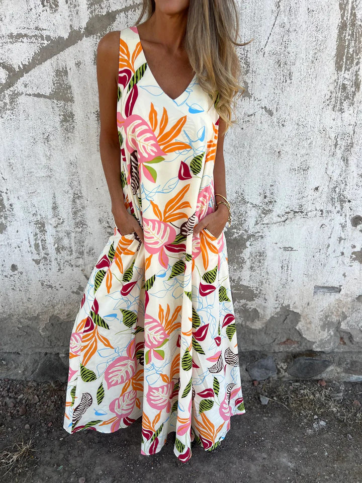 Women's Fashion Loose Big Hem Pocket Print Vests