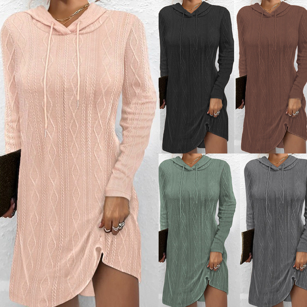 Women's Autumn Solid Color Long Sleeve Hooded Dress