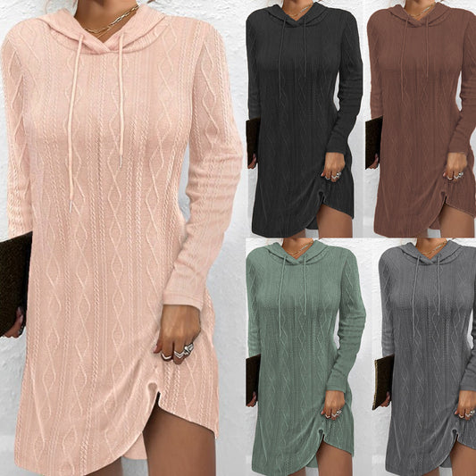 Women's Autumn Solid Color Long Sleeve Hooded Dress