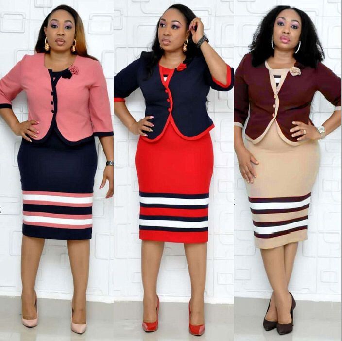 Women's African Striped Button Dress Two-piece Colors Suits