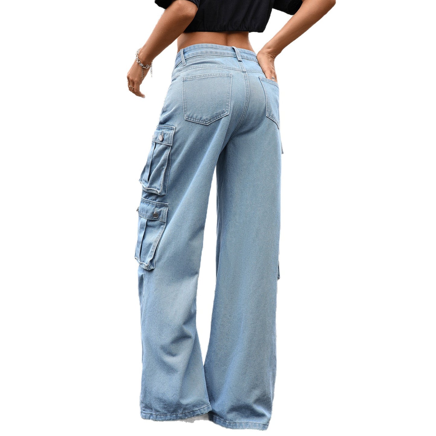 Women's Autumn Denim High Waist Straight Loose Wide Pants