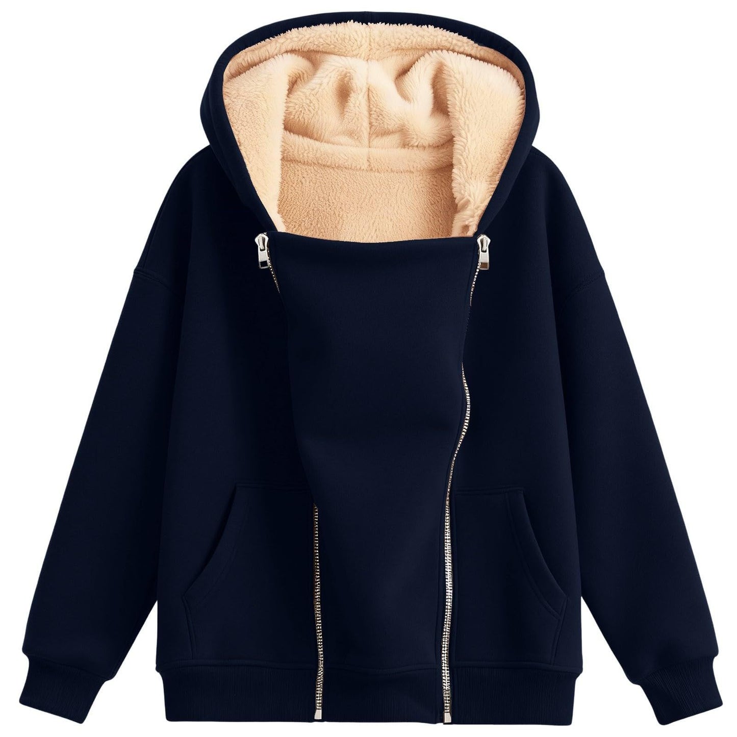 Women's Loose-fitting Hoodie Long Sleeve Zipper Pure Color Women's Sweater, Sweater