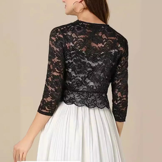 Collarless Solid Color Elegant Lace Shirt Coats