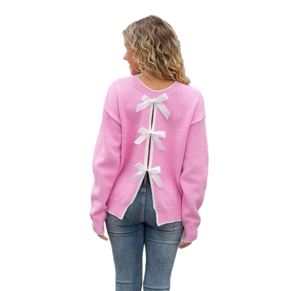 Women's Back Bow Tie Sexy Backless Knitted Sweater