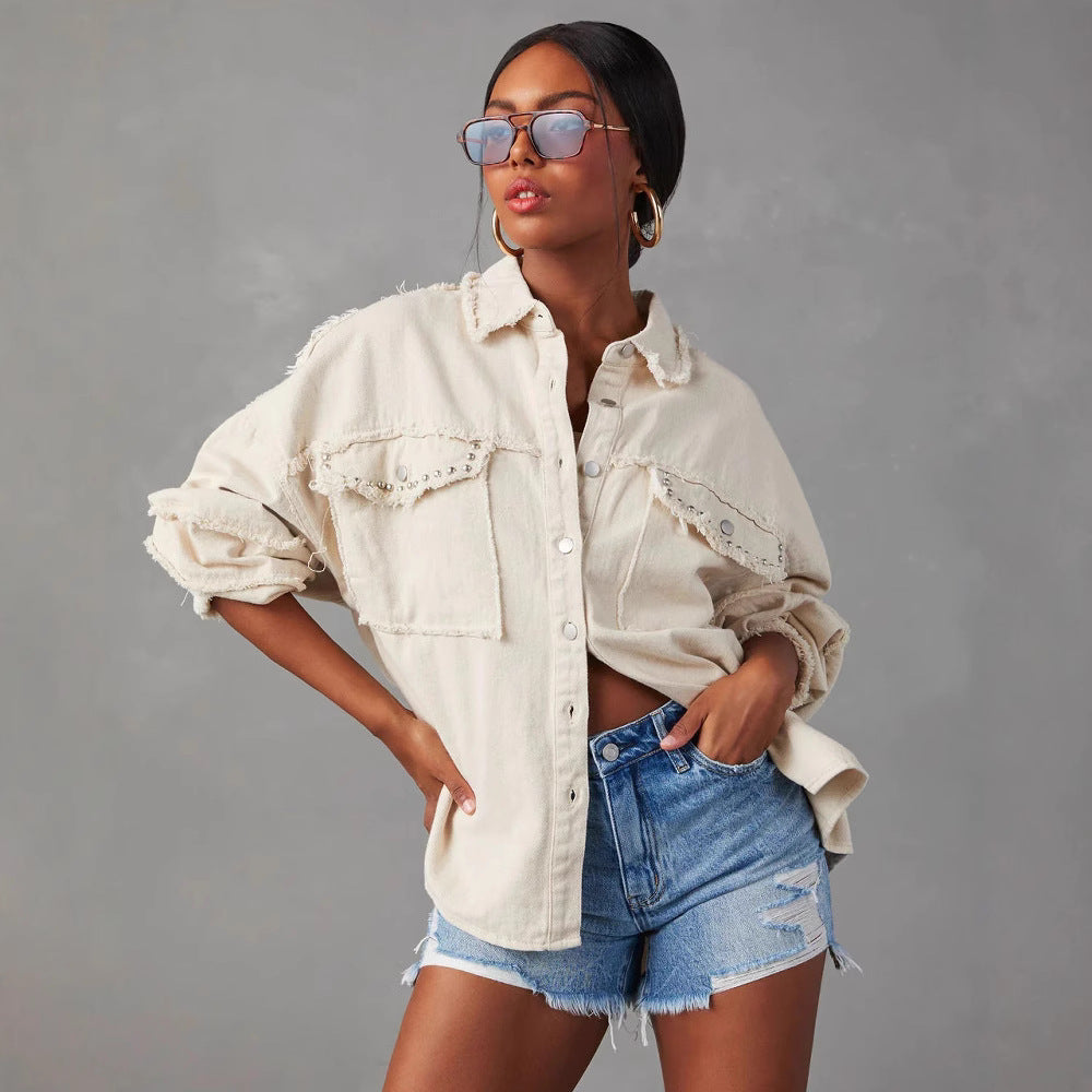 Street Style Autumn Rivet Lapel Wash Wool Jackets