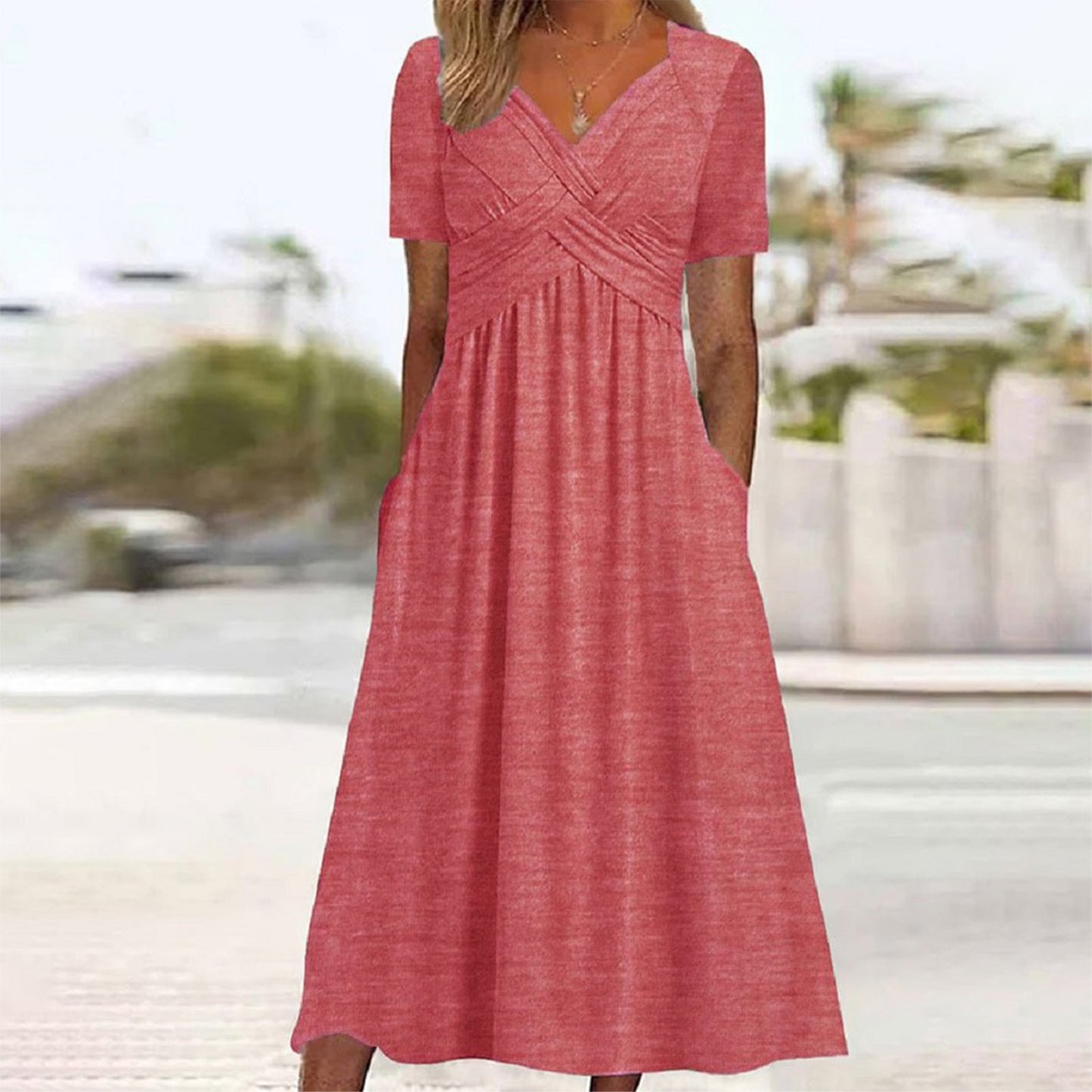 Women's High-grade Elegant Pullover Solid Color Sleeve Round Skirts