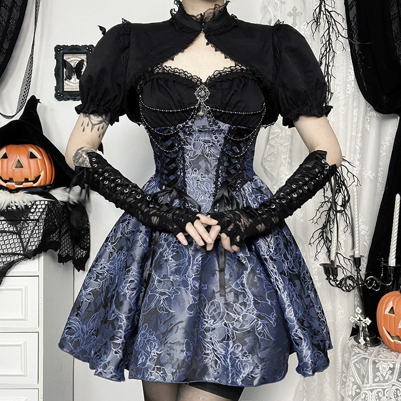 Women's Autumn Halloween Dark Style Sexy Two-color Jacquard Dresses