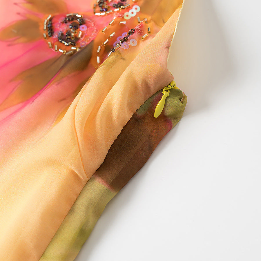 Women's Summer Fashion Printed Sequin Sling Long Dresses