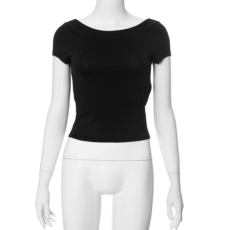 Women's Summer Solid Color Round Neck Backless Blouses