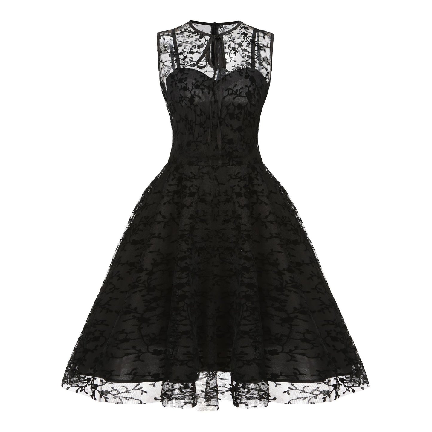 Women's Embroidery Cinched Sleeveless Christmas Court Swing Dresses