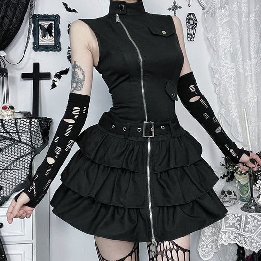 Women's Style Vintage Zipper Dress Gothic Personality Street Dresses