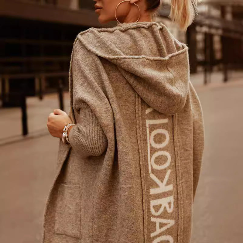 Versatile Long Hooded Alphabet Knitting Long-sleeved Cardigans