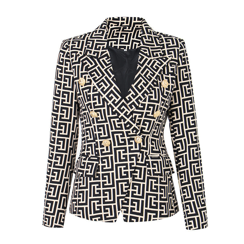 White Swastika Pattern Slim Fit Small Blazers