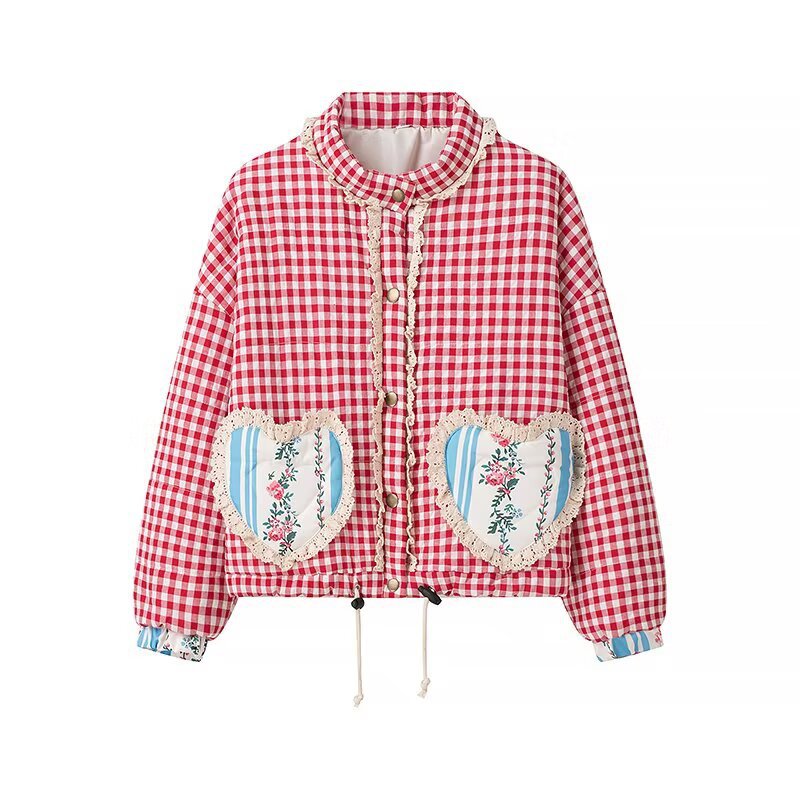Spring Love Pocket Casual Loose Plaid Coats