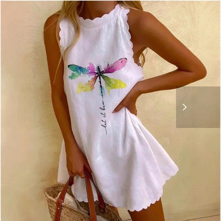 Cool Women's Casual Printed Sleeveless Flounce Dress